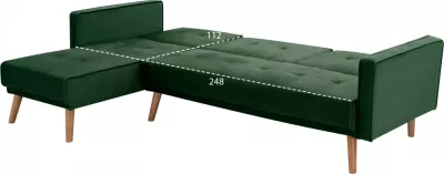 Divan qoshe i kthyeshëm me shtrat TALIA FH3153.03 kadife jeshile 267x153x85 cm