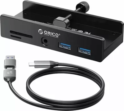 Hub USB-C Orico MH5PMM-10-BK-BP, 7-në-1 (2x USB-A 3.0, 2x USB-C, SD/microSD, audio 3.5mm), 5Gbps, i zi, set 1 copë