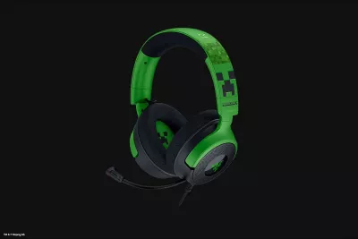 Kufje gaming Razer Kraken V4 X Minecraft edition, me mikrofon, USB, dritë shumëngjyrëshe, e zezë/e gjelbër