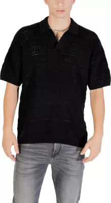 Xhemper polo me mëngë të shkurtra për meshkuj Only & Sons ONSGRAYSON DS 5 CHOCHET 22031835, i zi