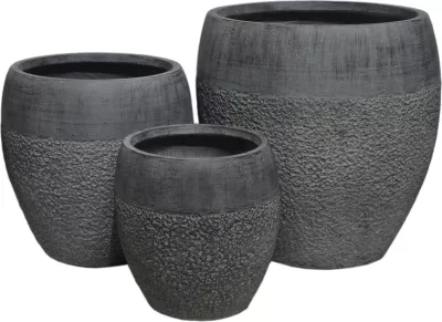 Set vazo për lule GARDENER, 3 copë, FiberClay, ngjyrë çimento e errët, Φ55x54Hcm