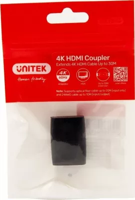 Adapter HDMI Unitek A1013BK, HDMI 2.0 4K@60Hz HDR, femër-femër, zi, 1 copë