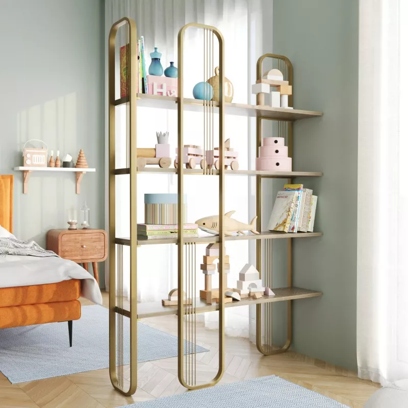 Raft librash Hanah Home, ngjyrë e verdhë, stil barok glam, 124x182x26cm