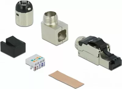 Konektor RJ45 DeLOCK Cat6A, plug metalik i kënduar, S/UTP, gri