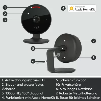 Kamerë sigurie Logitech Circle View, IP, Wireless, Brendshme & jashtme, Bullet, Grafit