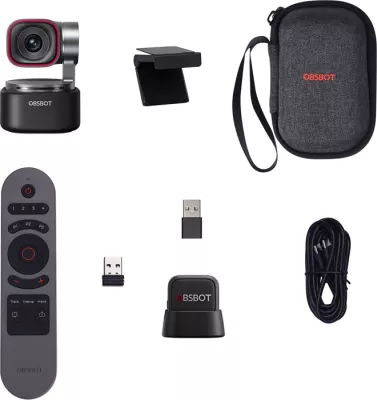 Webkamerë OBSBOT Tiny 3 4K, AI tracking, gimbal 2-aksësh, me remote dhe mikrofon (MIC Combo), e zezë