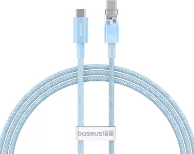 Kabllo USB-C në USB-C Baseus Explorer, 1m, 100W, Sensor temperature, Blu