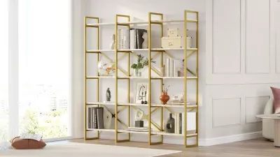 Raft librash Hanah Home, Vg6-Ge, mermer i bardhë, ar, shumë rafte