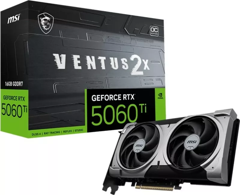 Kartelë grafike MSI VENTUS GeForce RTX 5060 Ti 16G 2X OC PLUS, 16 GB, e zezë