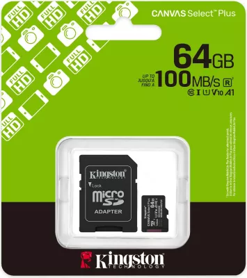 Kartelë memorie Kingston Canvas Select Plus 64GB microSDXC me adapter, e zezë