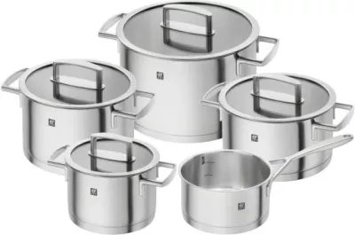 Set enësh gatimi Zwilling Vitality 66460-000-0, 5 copë, çelik inox, për të gjitha sobat inkl. induksion, kapakë xhami