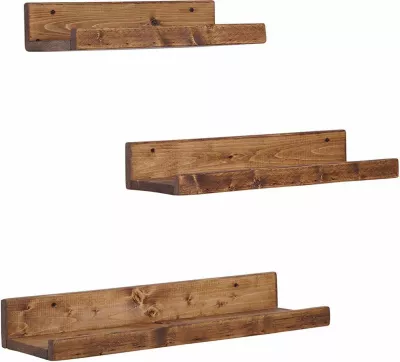 Raft muri Hanah Home, Aa104, komplet 3 copë, dru bredhi, ngjyrë arre