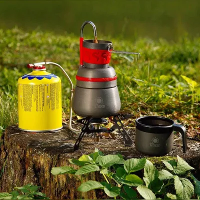 Aparat kafeje turistik Meva GD14002 me filxhan 150ml, gri e kuqe, set