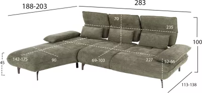 Këndi i majtë i divanit CONVERT FH3268.04L, ngjyrë jeshile selvi, 283x188x100 cm