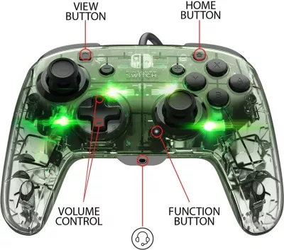Kontroller i kablluar PDP Afterglow Prismatic Deluxe për Nintendo Switch/Switch 2, RGB, kabllo 3 m, transparent