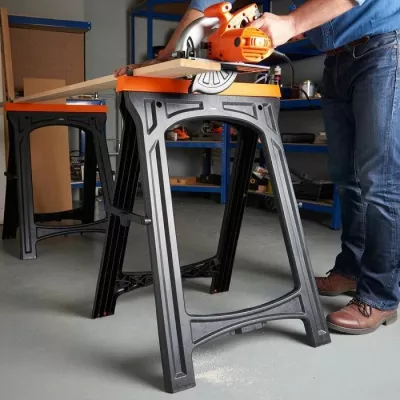 Kavaletë pune të palosshme VONHAUS Workhorse 3515110, mbajtje totale 150 kg, set 2 copë, zi/portokalli