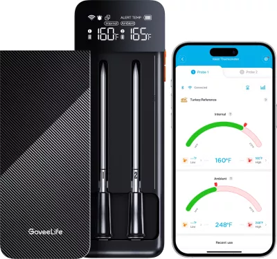 Termometër mishi Govee GoveeLife, wireless Bluetooth + WiFi, 2 sonda, LCD, rreze deri 150 m, i zi