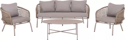 Set lounge për jashtë, 5 vende, ELOWEN, alumin, litar, bezhë, jastëkë gri, FH6508.02