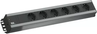 Shirit prizash Bachmann 300.000, 6 priza, 2 m, për rack 19", zi/gri