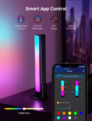 Shufra ndriçimi LED Govee Flow Plus H6056, RGBICWW, WiFi + Bluetooth, set 2 copë