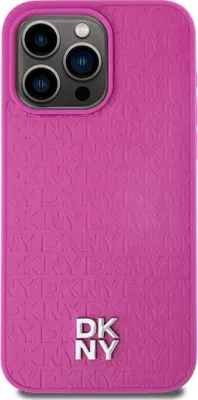 Mbështjellës DKNY Leather Monogram Pattern Metal Logo MagSafe për iPhone 15 Pro Max, Rozë