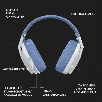 Kufje gaming Logitech G G435 LIGHTSPEED, Wireless, 20 - 20000 Hz, 165 g, E bardhë dhe lejla