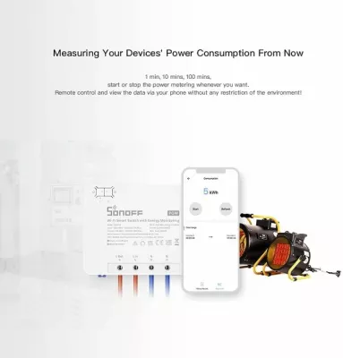 Switch smart Wi-Fi SONOFF POWR3, matje konsumimi energjie, 25A/5500W, 2.4GHz, i bardhë/gri