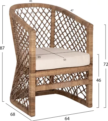 Karrige MPIKO FH5990 rattan ngjyrë natyrale-jastëk ngjyrë ecru 64x68x87H cm
