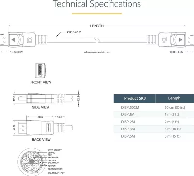 Kabllo DisplayPort StarTech DISPL3M, DP 1.2, 3m, 4K@60Hz, DP-DP, e zezë