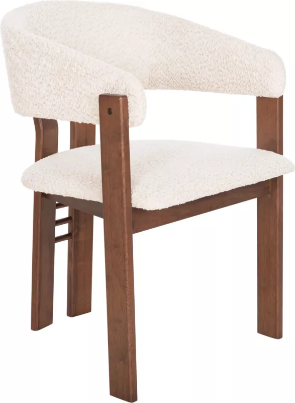 Karrige për ngrënie ZARRA FH9970.03, dru gome, ngjyrë arre, pëlhurë boucle ecru, 55,5x59x81,5H cm, set prej 2 copash