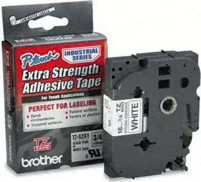 Kasetë shirit etikete Brother TZ-S241 18mm x 8m, e laminuar, ngjitës ekstra i fortë, zi në bardhë, 1 copë