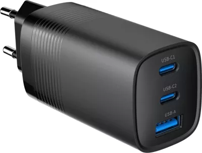 Karikues  GEMBIRD TA-UC-PDQC65-01-BK, 3-porte, 65W GaN USB, i zi