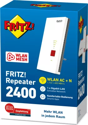 Repeater rrjeti AVM FRITZ!Repeater 2400, 1733 Mbit/s, Ethernet LAN, Bardhë
