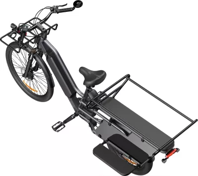 biçikletë elektrike kargo ADO Oasis 261T, motor 250W, bateri dyfishe 48V 13.5Ah + 48V 9Ah, deri 180 km, gri, me dorezë gazi