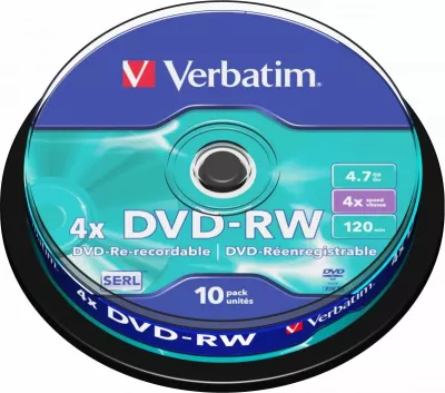 Disk DVD-RW Verbatim 43552 4.7 GB 4x, argjend mat, 10 copë