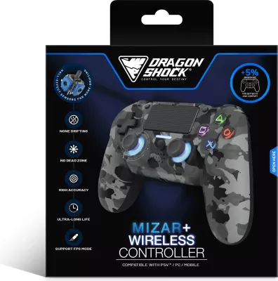 Kontroller wireless DragonShock MIZAR+ për PS4/PC/Mobile, Hall-Effect, gri camo