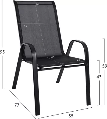 Karrige për jashtë LEON FH5000.03, metal i zi-tekstilene e zezë, 55x77x95H cm