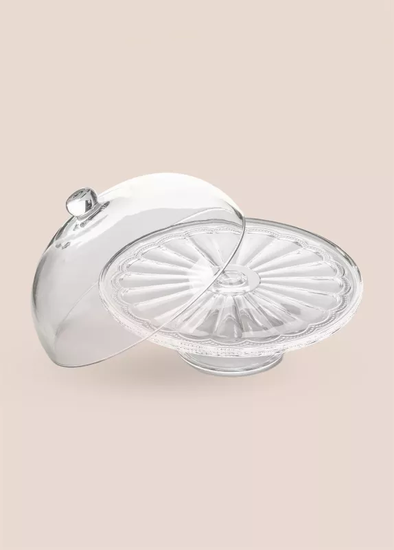 Pjatë për servirje torte Hermia, xham transparent, CAM0495