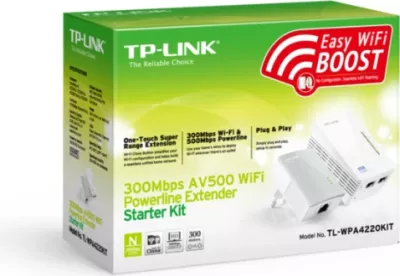 Powerline WiFi extender starter kit TP-LINK TL-WPA4220KIT AV600, 300Mbps, 2x LAN, set 2 adapter + kabllo RJ45, e bardhë