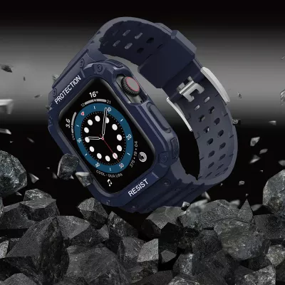 Rrip mbrojtës me kasë Hurtel për Apple Watch 9/8/7/6/5/4/3/2/SE/SE2, 41/40/38mm, Blu