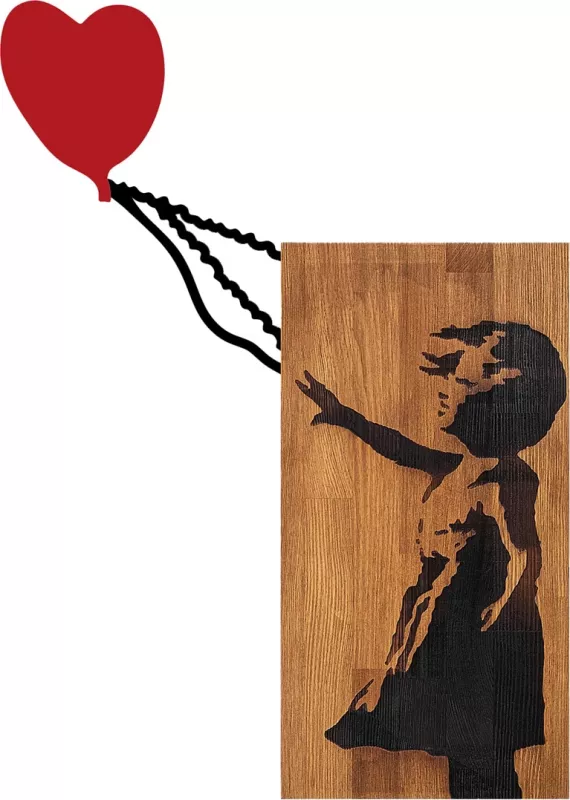 Aksesor dekorativ prej druri për mur, Wallity Banksy - 15, ngjyrë arre dhe e zezë, 83x60cm