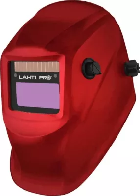 Maskë saldimi LAHTI PRO L1540600, errësim automatik DIN 9-13, fushë shikimi 92x42 mm, funksion bluarje, e kuqe