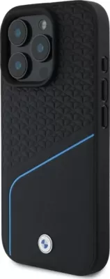 Mbështjellës BMW Sign Leather Textured And Line MagSafe për iPhone 16 Pro Max, i zi