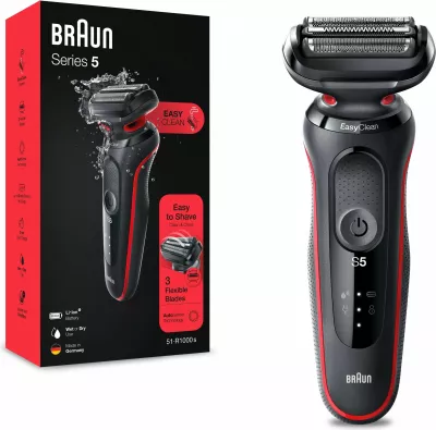Makinë rroje Braun Series 5 51-R1000s, 3 koka fleksibile, Li-Ion, e zezë/kuqe