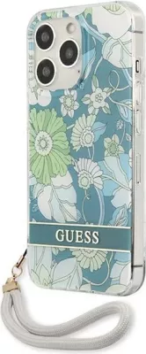 Mbështjellës Guess Flower Strap për iPhone 13 Pro Max 6.7", i gjelbër me lule dhe rrip dore