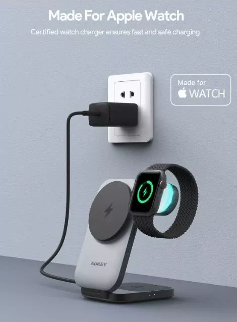 Stacion karikimi wireless 3-në-1 AUKEY LC-MC312 MagFusion Z Qi2, i palosshëm, i zi