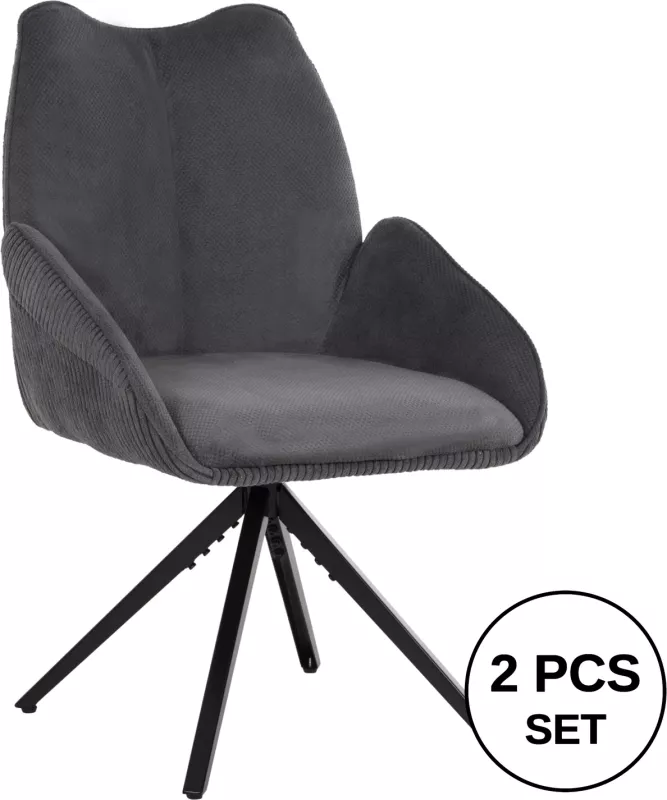 Karrige ngrënieje SHAI FH9844.03, pëlhurë gri-bazë metalike e zezë, 61x63x93H cm., set prej 2 copë