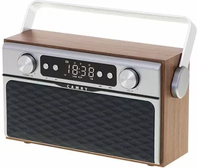 Radio portativ CAMRY CR1183 Bluetooth 5.0 FM USB AUX microSD me bateri 2600mAh, ngjyrë dru/kafe