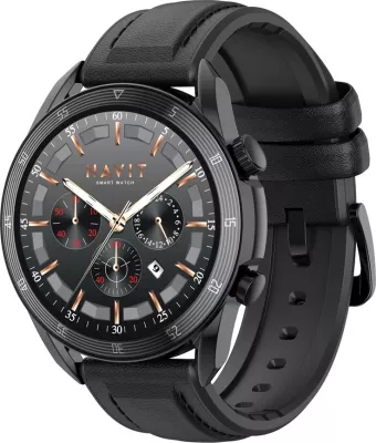 Smartwatch Havit M9030 Pro, 1.43", AMOLED, rrumbullakët, rrip lëkure, e zezë