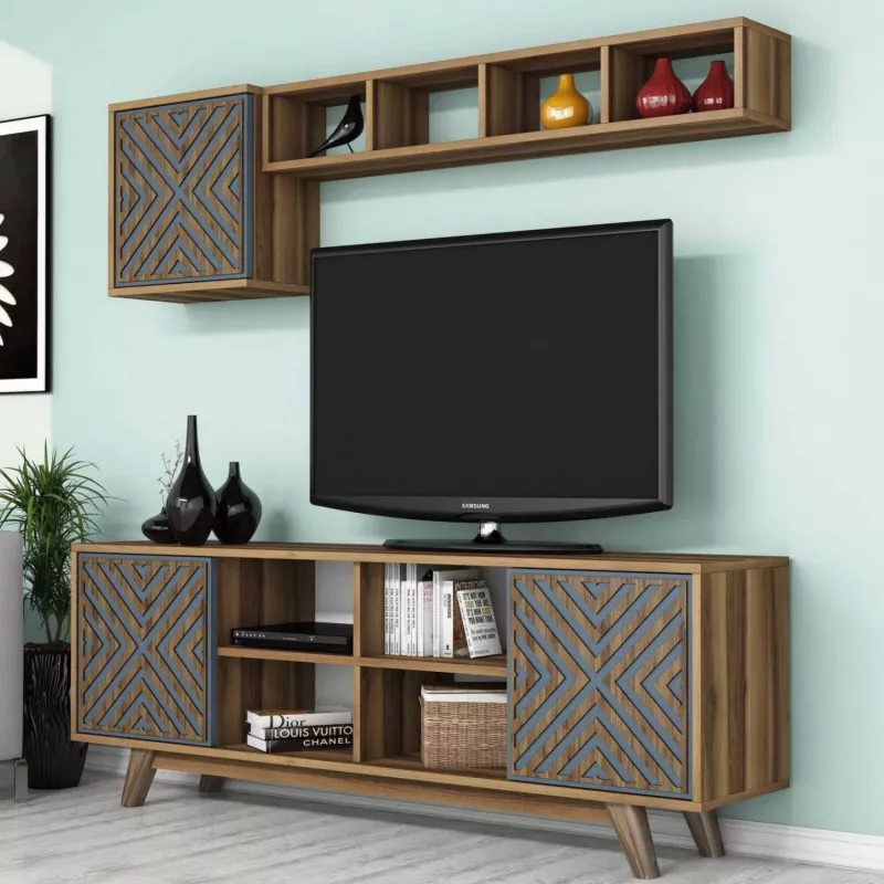Kompozim dhome ndeje FH11853.02 2PCS melaminë në ngjyrë arre-blu